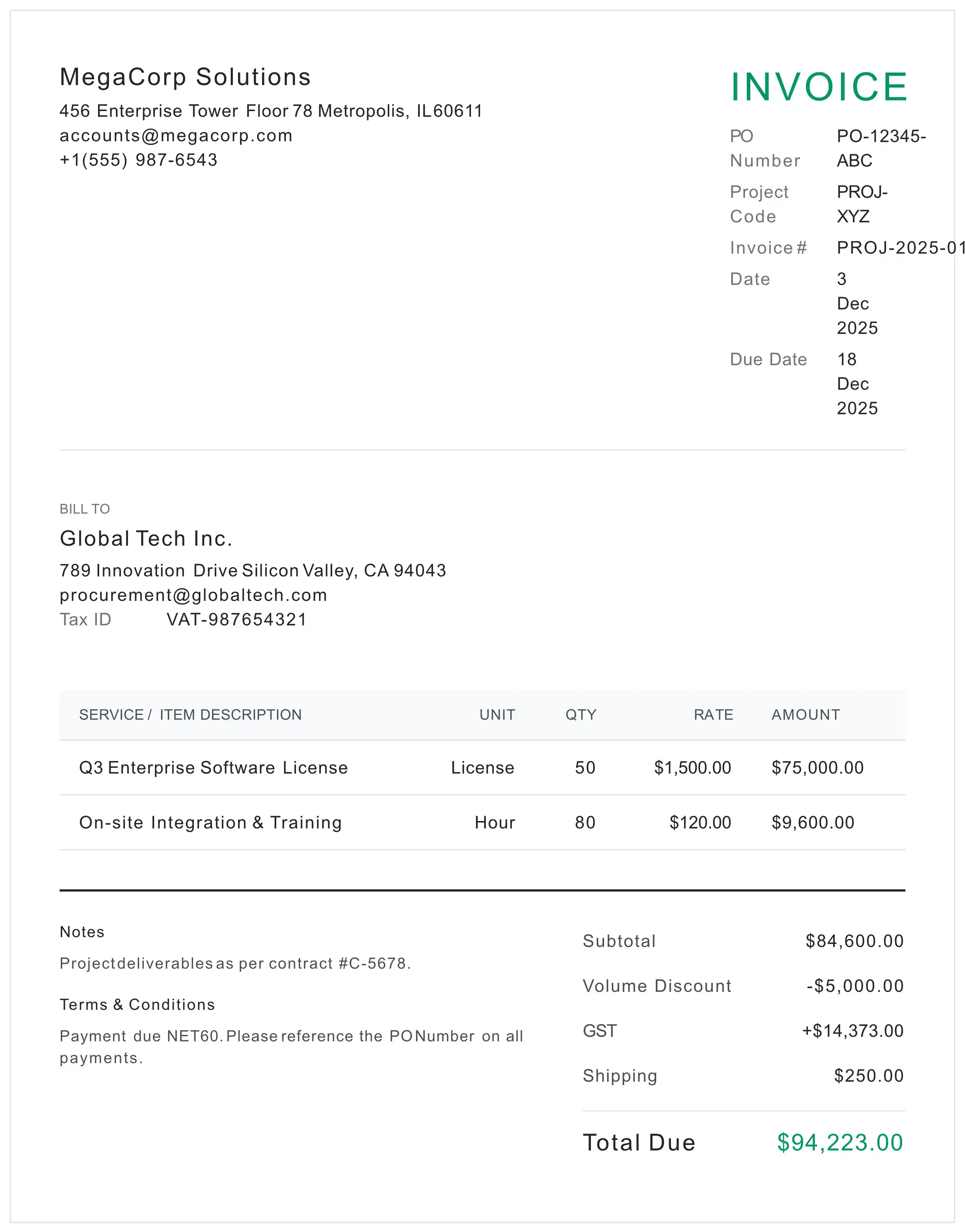 Professional Corporate Invoice Template Preview for B2B PDF export